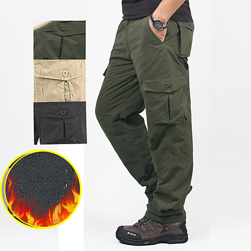 

Men's Hiking Cargo Pants Solid Color Winter Outdoor Fleece Lining Comfortable Anti-tear Multi-Pockets Cotton Bottoms ArmyGreen Black khaki Fishing Climbing Camping / Hiking / Caving M L XL XXL XXXL