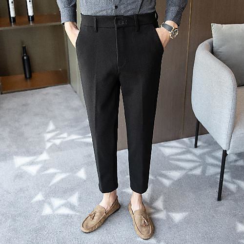 

Black / Khaki / Gray Solid Colored Standard Fit Spandex / Polyester Suit - Notch No Buttons