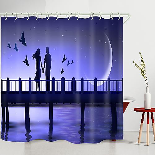 

valentine's day bridge couple crescent moon digital printing shower curtain shower curtains hooks modern polyester new design