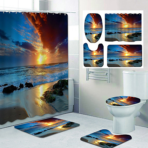 

sunset by the sea pattern printing bathroom shower curtain leisure toilet four-piece design