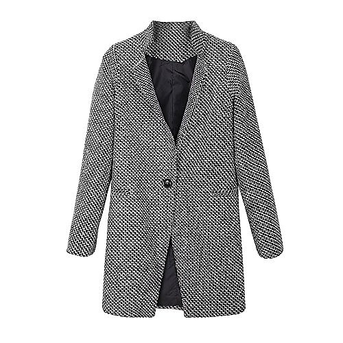 

women slim winter warm wool lapel long houndstooth coat trench parka jacket overcoat outwear (l, black)
