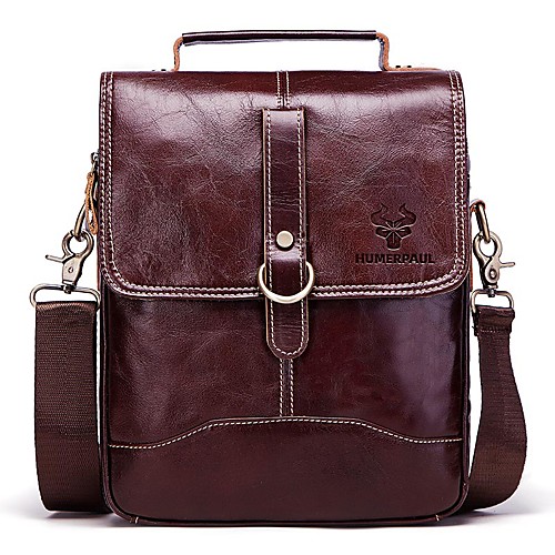 

Men's Bags Nappa Leather Cowhide Crossbody Bag Zipper Daily Handbags Baguette Bag MessengerBag Dark Brown Khaki