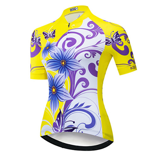 

21Grams Women's Short Sleeve Cycling Jersey Yellow Floral Botanical Bike Jersey Mountain Bike MTB Road Bike Cycling Breathable Sports Clothing Apparel / Athletic