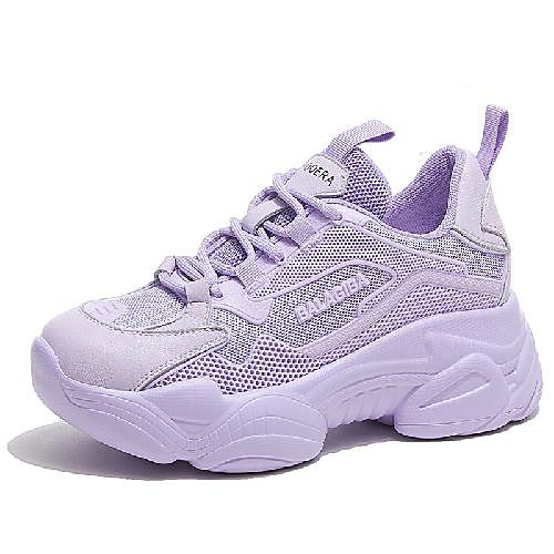 

Women's Trainers Athletic Shoes Wedge Heel Round Toe Classic Daily Cowhide Solid Colored Black Purple Beige