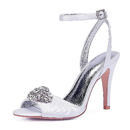 

Women's Wedding Shoes High Heel Open Toe Wedding Sandals Wedding Party & Evening Satin Rhinestone Crystal Solid Colored White Black Purple