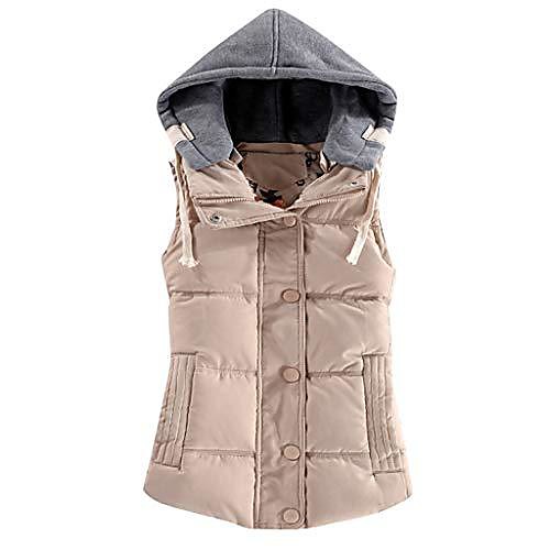 

kalorywee plus size puffer vest quilted button padded gilet removable hood casual warm winter down sleeveless jacket outwear bodywarmer coat beige