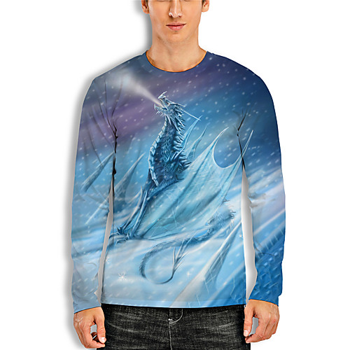 

Men's T shirt 3D Print Graphic 3D Animal Print Long Sleeve Casual Tops Cartoon Classic Blue