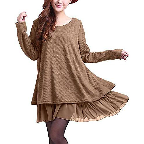 

women's sweater, long-sleeved, plus size, casual, loose sweater, knitted sweater, tunic, tops - beige - 42