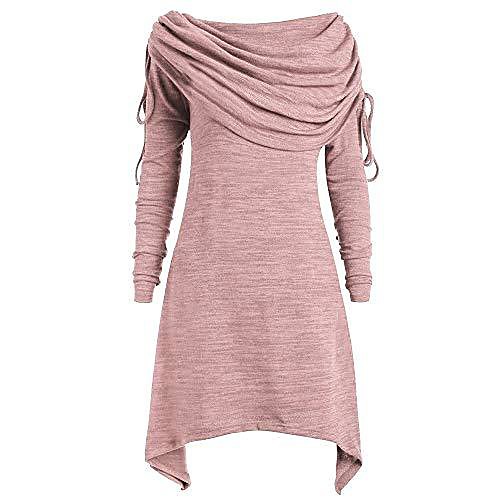 

ladies office dress solid cocktail dresses half sleeves clothing skirt evening dresses foldover collar tunic tops dresses blouses plus size ladies fashion solid ruched long lace (pink, eu-34 / s)