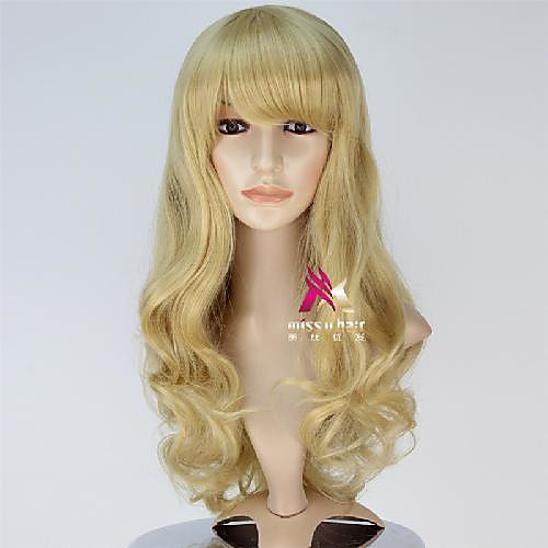 

Synthetic Wig Cosplay Wig Curly With Bangs Wig Medium Length Light Blonde Blonde Synthetic Hair 24 inch Women's Fashionable Design Cosplay Soft Blonde