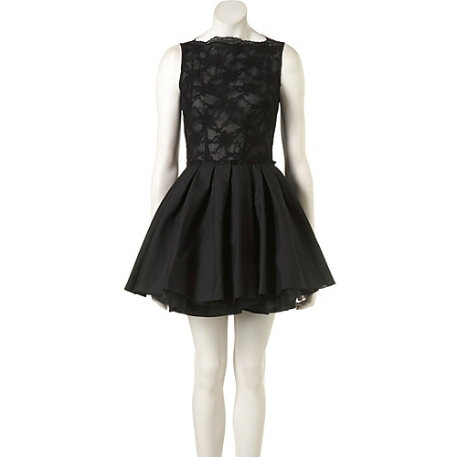 

A-Line Little Black Dress Sexy Homecoming Cocktail Party Dress Boat Neck Sleeveless Short / Mini Lace with Tier Lace Insert 2021