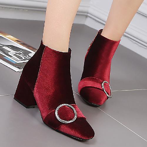 

Women's Boots Block Heel Square Toe Booties Ankle Boots Business Minimalism Wedding Party & Evening Suede Buckle Solid Colored Almond Black Burgundy / Booties / Ankle Boots