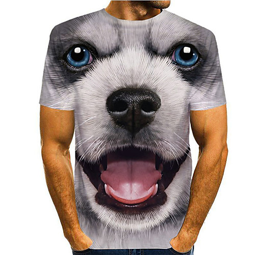 

Men's T shirt 3D Print Graphic 3D Animal Print Short Sleeve Casual Tops Cartoon Classic Gray