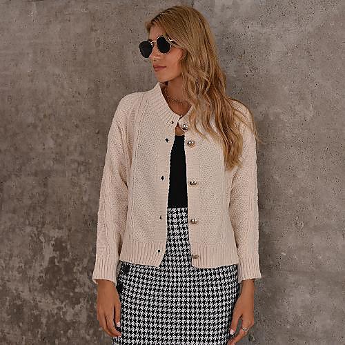 

Women's Stylish Knitted Solid Color Cardigan Long Sleeve Sweater Cardigans V Neck Fall Winter White