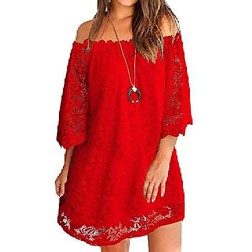 

Ladies Off Shoulder Dresses With Lace Elegant Off Shoulder Evening Dress (S, Red)