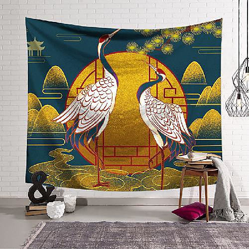 

wall tapestry art decor blanket curtain hanging home bedroom living room decoration national wind red-crowned crane polyester