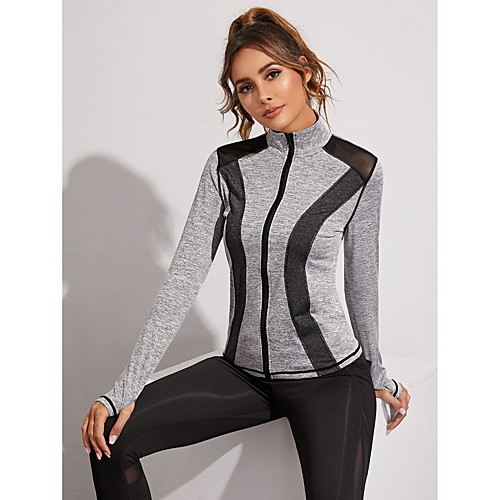 

Women's Long Sleeve Running Track Jacket Full Zip Coat Top Athletic Athleisure Thermal Warm Breathable Soft Gym Workout Running Jogging Training Exercise Sportswear BlackGray Activewear Stretchy