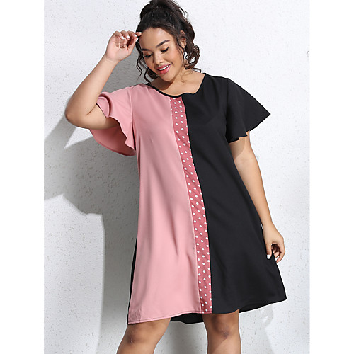 

Women's Plus Size Solid Color Patchwork Casual Short Sleeve Spring & Summer Knee Length Dress A Line Dress