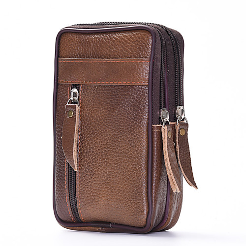 

Men's Bags Cowhide Fanny Pack Mobile Phone Bag Messenger Bag Zipper Plain Daily Outdoor 2021 MessengerBag Brown