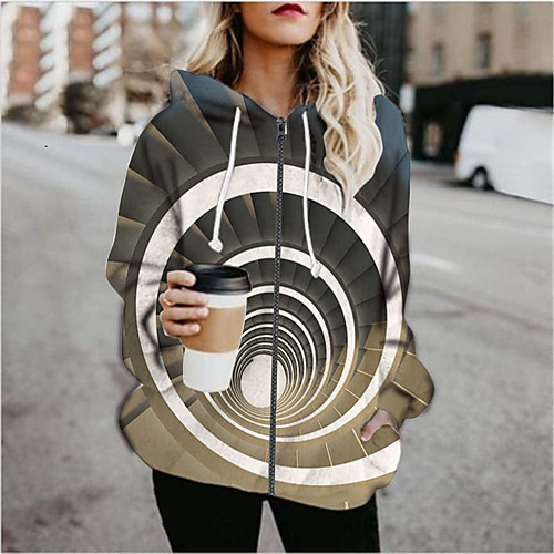 

Women's Print Print Fall & Winter Hoodied Jacket Regular Sports Long Sleeve Cotton Blend Coat Tops Gray