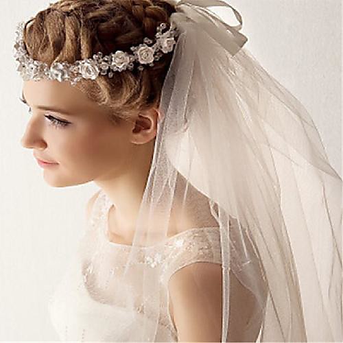 

Two-tier Stylish Wedding Veil Elbow Veils with Crystals / Rhinestones Tulle