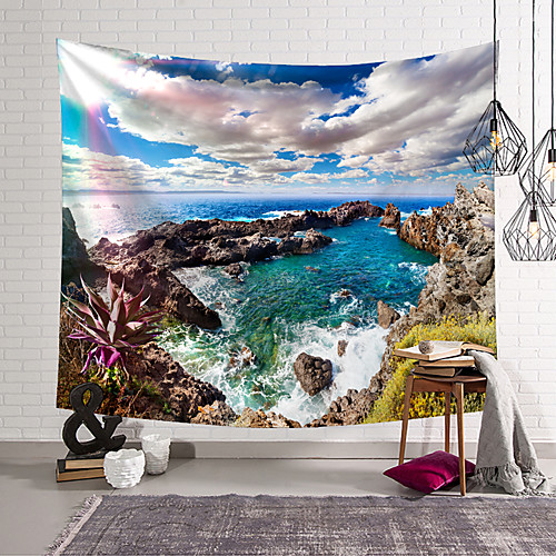 

wall tapestry art decor blanket curtain hanging home bedroom living room decoration sea rock waves polyester