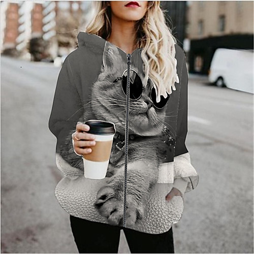 

Women's Print Patchwork Active Spring & Fall Hoodied Jacket Regular Sports Long Sleeve Cotton Blend Coat Tops Gray