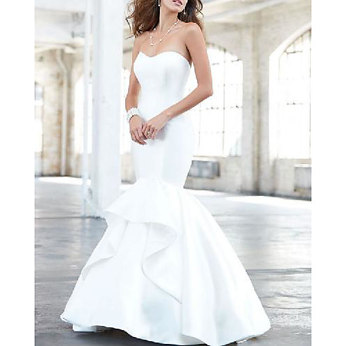 

Mermaid / Trumpet Wedding Dresses Strapless Sweep / Brush Train Satin Sleeveless Romantic Simple with 2021