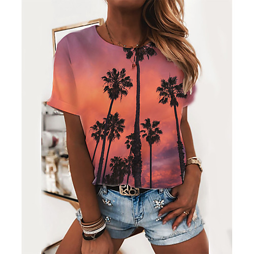 

Women's T shirt 3D Print Round Neck Tops Basic Basic Top Rainbow
