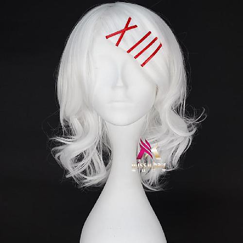 

Synthetic Wig Cosplay Wig Suzuya Shizo Curly Asymmetrical With Bangs Wig Short White Synthetic Hair 14 inch Women's Fashionable Design Cosplay Soft White