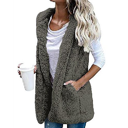 

womens sleeveless fall winter hooded faux fur vest waistcoats coat outerwear beige m