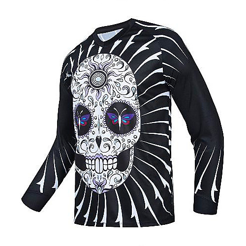 

21Grams Men's Long Sleeve Downhill Jersey Spandex Black Skull Bike Jersey Top Mountain Bike MTB Road Bike Cycling UV Resistant Quick Dry Sports Clothing Apparel / Athletic