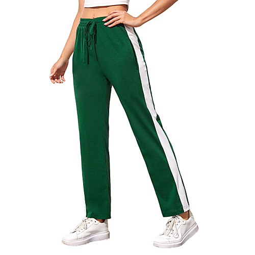 

Women's Sweatpants Track Pants Athletic Bottoms Drawstring Spandex Gym Workout Running Jogging Training Exercise Thermal Warm Breathable Soft Sport Stripes Green / Stretchy / Athleisure