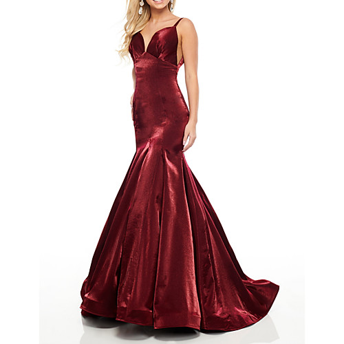 

Mermaid / Trumpet Minimalist Sexy Engagement Formal Evening Dress V Neck Sleeveless Floor Length Taffeta with Pleats 2021
