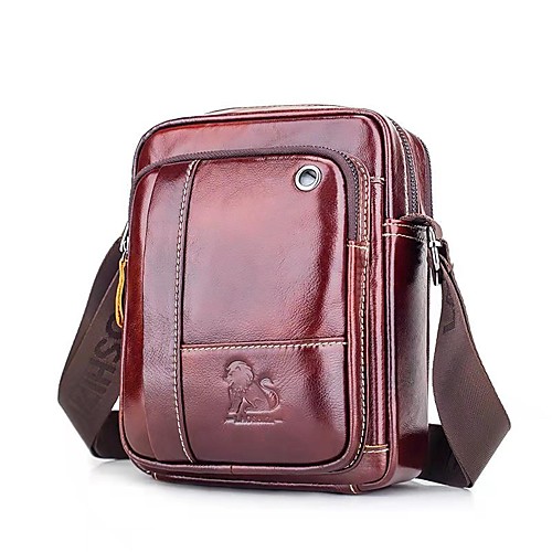 

Men's Bags Nappa Leather Shoulder Messenger Bag Crossbody Bag Zipper Daily Office & Career MessengerBag Light Coffee Wine Black