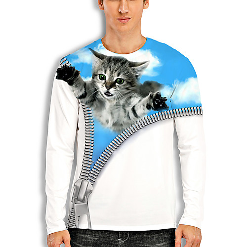 

Men's T shirt 3D Print Graphic 3D Animal Print Long Sleeve Casual Tops Cartoon Classic Blue