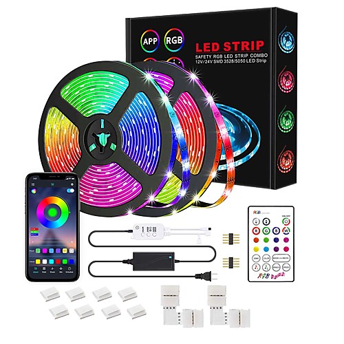 

1x5M 2x5M 3x5M Light Sets RGB Strip Lights Smart Lights 150 300 450 600 LEDs SMD5050 10mm 1 12V 6A Adapter 1Set Mounting Bracket 1 x 10A power adapter 1 set RGB Christmas New Year's Waterproof APP