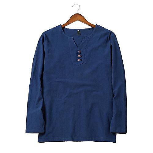 

Men's T shirt non-printing Solid Colored Long Sleeve Casual Tops Simple Chinese Style Black Khaki Navy Blue