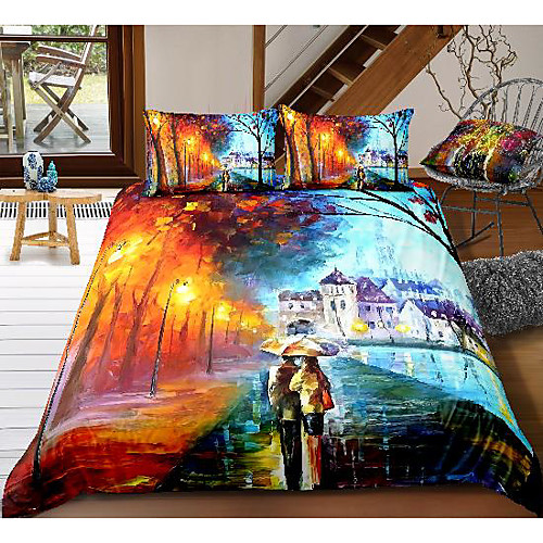 

art street print 3-piece duvet cover set hotel bedding sets comforter cover with soft lightweight microfiber, include 1 duvet cover, 2 pillowcases for double/queen/king(1 pillowcase for twin/single)