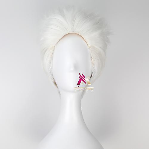 

Synthetic Wig Butt Curly Asymmetrical Wig Short White Synthetic Hair 12 inch Men's Cool Fluffy White