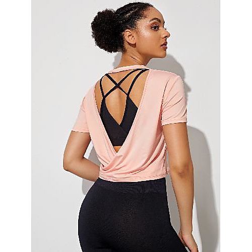 

Women's Short Sleeve Running Tee Shirt with Shorts Tee Tshirt Top Athletic Athleisure Summer Spandex Breathable Soft Sweat Out Yoga Gym Workout Running Training Exercise Sportswear Solid Colored Pink