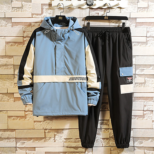 

Men's 2 Piece Half Zip Tracksuit Street Casual Long Sleeve 2pcs Breathable Sweat Out Gym Workout Running Jogging Sportswear Clothing Suit Jacket Black Blue Beige Activewear Inelastic / Athleisure