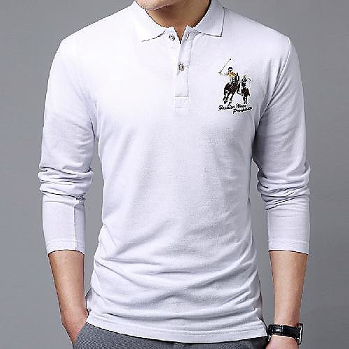 

Men's Polo non-printing Animal Embroidered Long Sleeve Daily Tops Simple Basic White Red Navy Blue