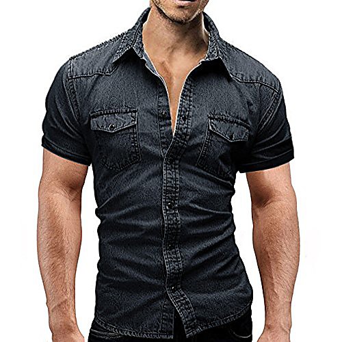 

men short sleeve button down shirt casual slim fit with pocket top blouse