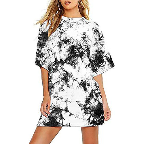 

ladies long t-shirt mini dresses tie dye motif oversize shirt