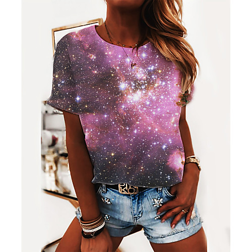

Women's T shirt 3D Print Round Neck Tops Basic Basic Top Rainbow