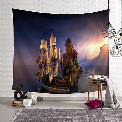 

wall tapestry art decor blanket curtain hanging home bedroom living room decoration boat sunny rock island polyester