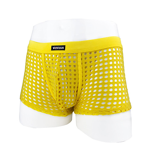 

Men's 1 Piece Mesh Boxers Underwear - Normal Low Waist Yellow S M L