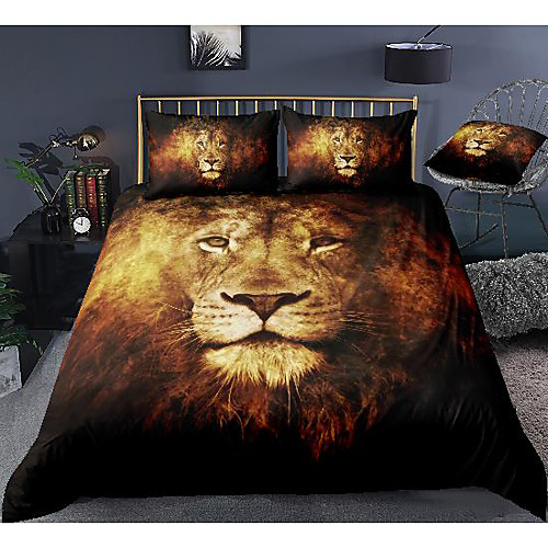 

lion print 3-piece duvet cover set hotel bedding sets comforter cover with soft lightweight microfiber, include 1 duvet cover, 2 pillowcases for double/queen/king(1 pillowcase for twin/single)