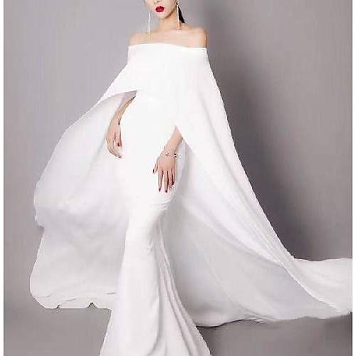 

Mermaid / Trumpet Wedding Dresses Off Shoulder Sweep / Brush Train Chiffon Sleeveless Simple with Pleats 2021